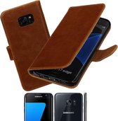 MP Case bruin leder look hoesje voor Samsung Galaxy S7 Edge Booktype - Telefoonhoesje - smartphonehoesje - beschermhoes.