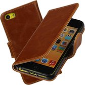 MP Case bruin leder look hoesje voor iPhone 5 5S SE Booktype - Telefoonhoesje - smartphonehoesje - beschermhoes.