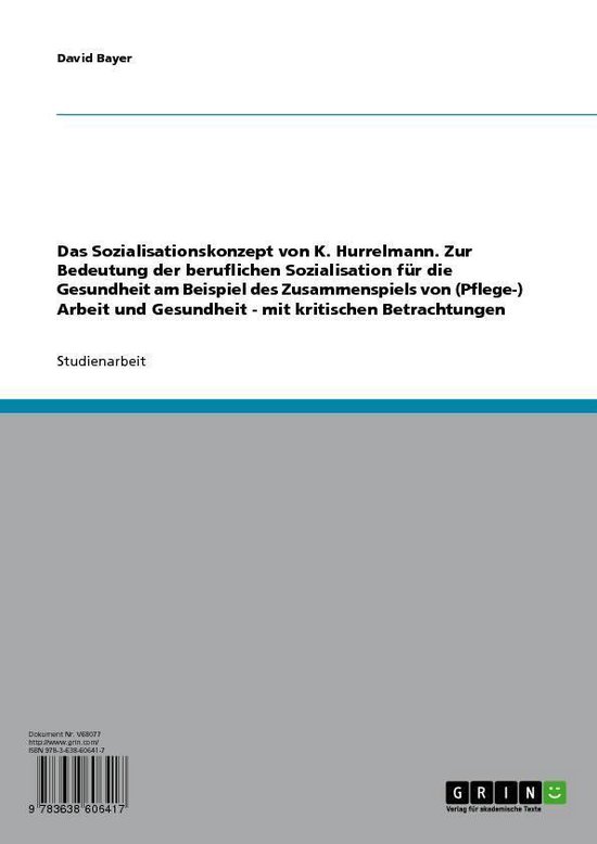 Das Sozialisationskonzept von K. Hurrelmann. Zur Bedeutung d ... - cover