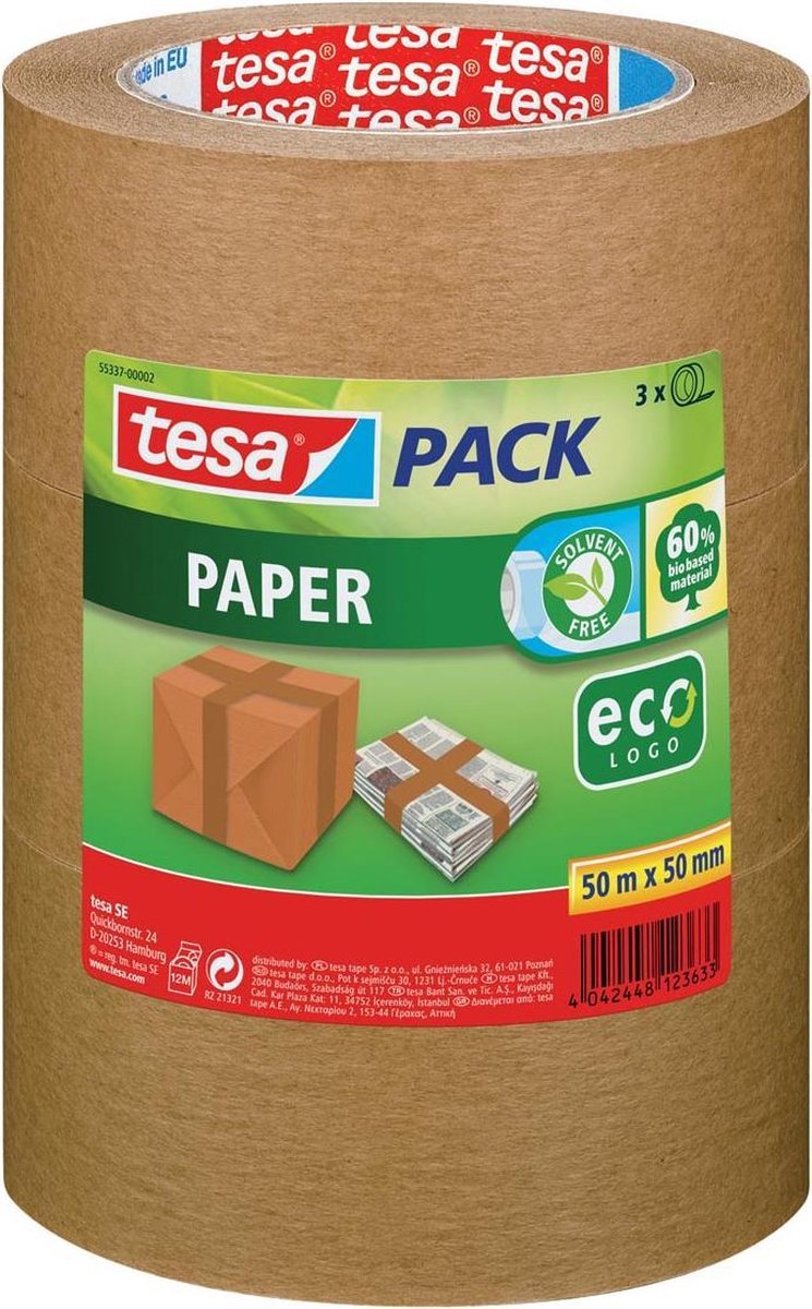 tesa PAPER 55337-00002-01 Pakband tesapack ecoLogo Bruin (l x b) 50 m x 50 mm 3 stuk(s) - Tesa