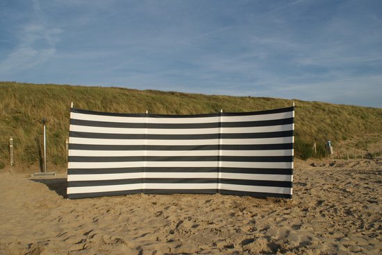 Afscheid Seraph galerij Strand Windscherm 4 meter dralon marine blauw/wit met houten stokken |  bol.com