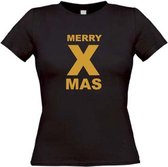 Merry x mas T-shirt maat XL Dames zwart