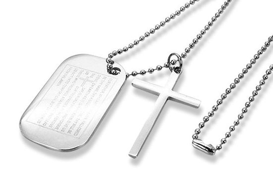 Amanto Ketting Djacky - 316L Staal - Dogtag - Kruis - 46x28mm - 70cm