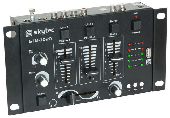 Mengpaneel - Skytec STM-3020 - 4-kanaals Mengpaneel met o.a. USB mp3 speler - Zwart - Skytec