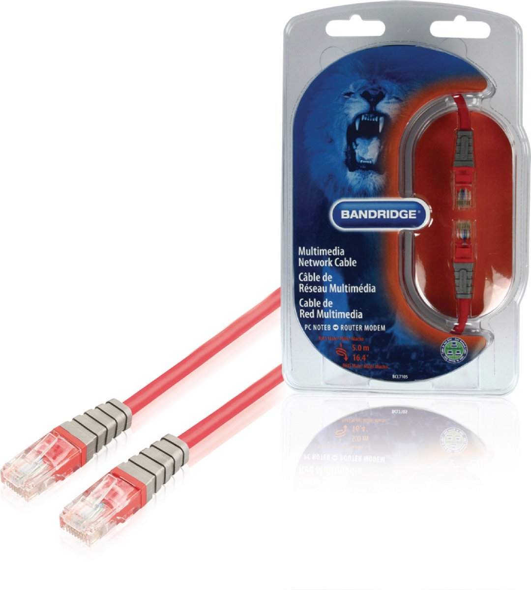 Bandridge BCL7105 - Netwerkkabel - RJ45 - 5 m - Rood