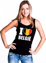 Zwart I love Belgie supporter singlet shirt/ tanktop dames - Belgisch shirt dames M