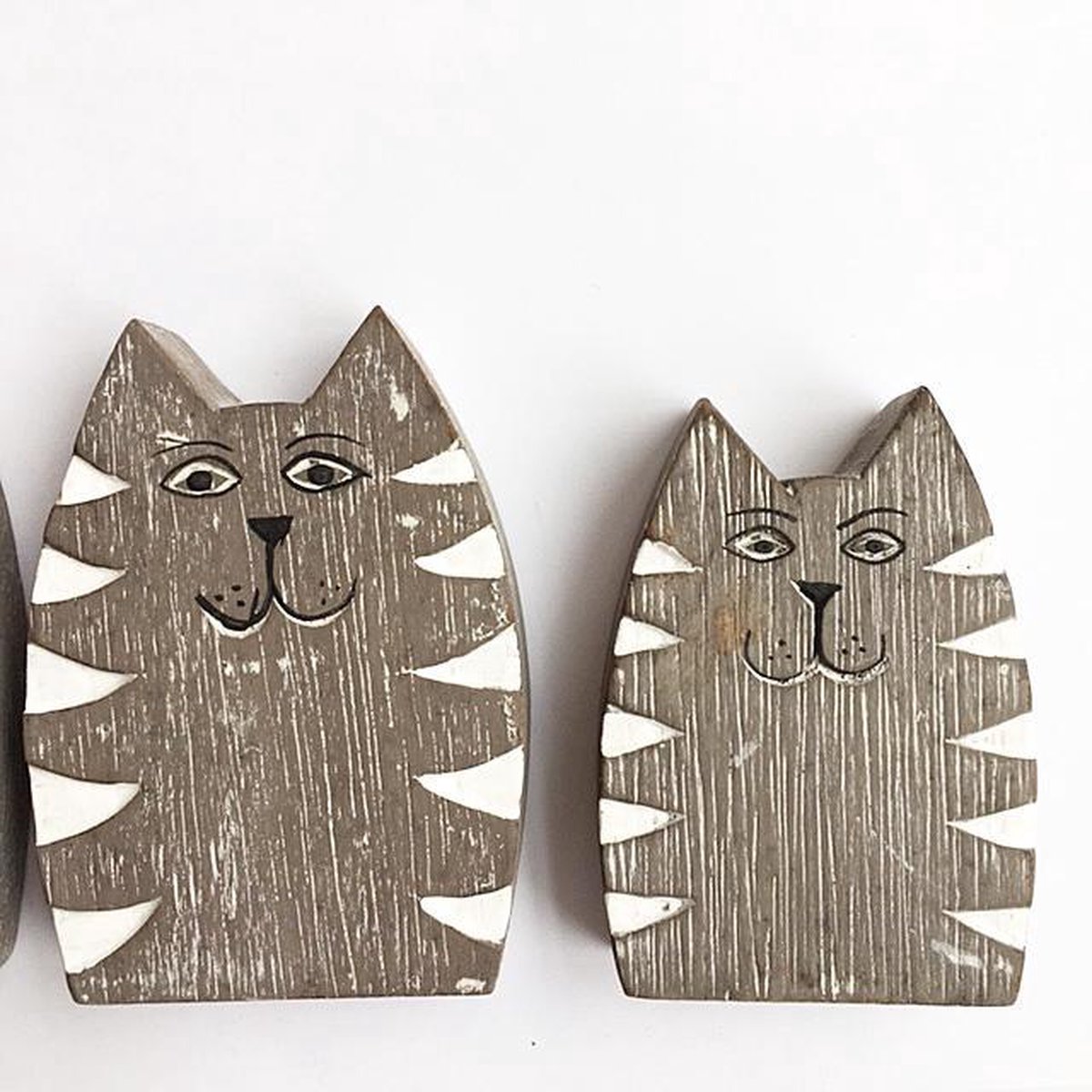 3 Houten Decoratie Dieren Beelden Poes Kat (taupe)