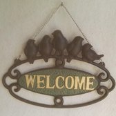 Gietijzeren wandbordje 5 vogels  "Welcome" - gietijzer