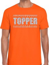 Oranje Topper shirt in zilveren glitter letters heren - Toppers dresscode kleding S