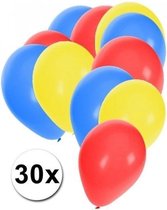 30x Ballonnen blauw rood geel