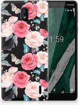 Nokia 1 Plus Uniek TPU Hoesje Butterfly Roses