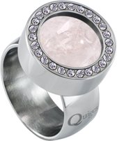 Quiges RVS Schroefsysteem Ring met Zirkonia Zilverkleurig Glans 19mm met Verwisselbare Kwarts Roze 12mm Mini Munt