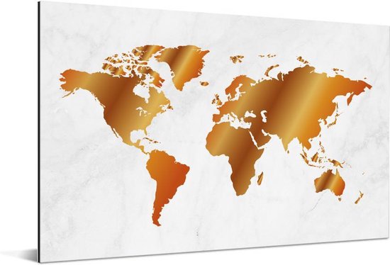 Une carte du monde avec un trop-plein doré Aluminium 120x80 cm
