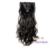 Clip in hair extensions 18 Clips set 61 cm Lang krullend - 1# Donker Zwart - Dark Black