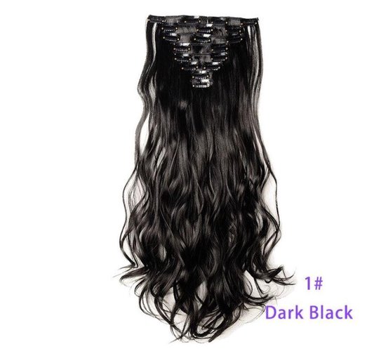 Clip in hair extensions 18 Clips set 61 cm Lang krullend - 1# Donker Zwart  - Dark Black | bol