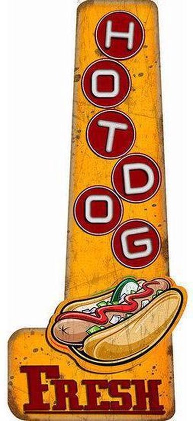 Signs-USA Fresh Hot Dogs - Retro Wandbord - Metaal - 59x25 cm