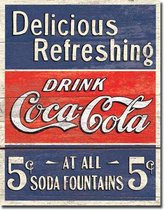 Retro Coca-Cola Wandbord 'Delicious & Refreshing' blauw/rood - Metaal - 30 x 40 cm