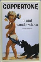 Coppertone reclame Bruint Wonderschoon reclamebord 10x15 cm