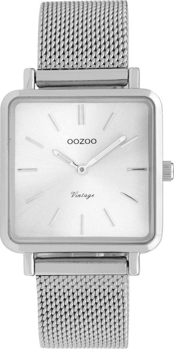 OOZOO Vintage series - Zilveren horloge met zilveren metalen mesh armband - C9841 - Ø28
