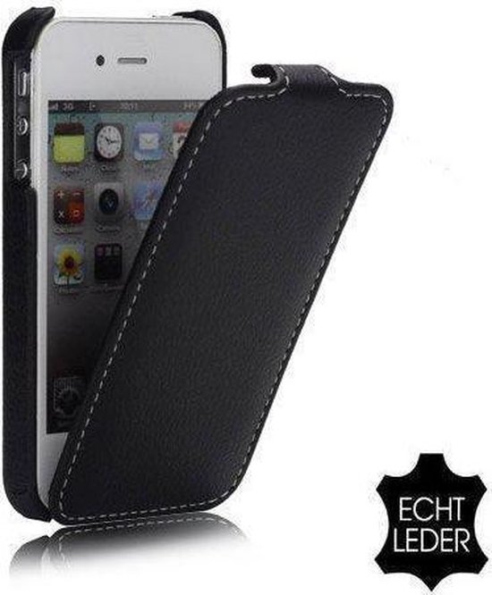 Echt leer - iPhone 4 / hoesje Lederen flip case zwart | bol.com
