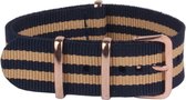 Premium Navy Blue Beige - Nato strap 22mm - Stripe - Horlogeband Navy Blauw Beige + luxe pouch