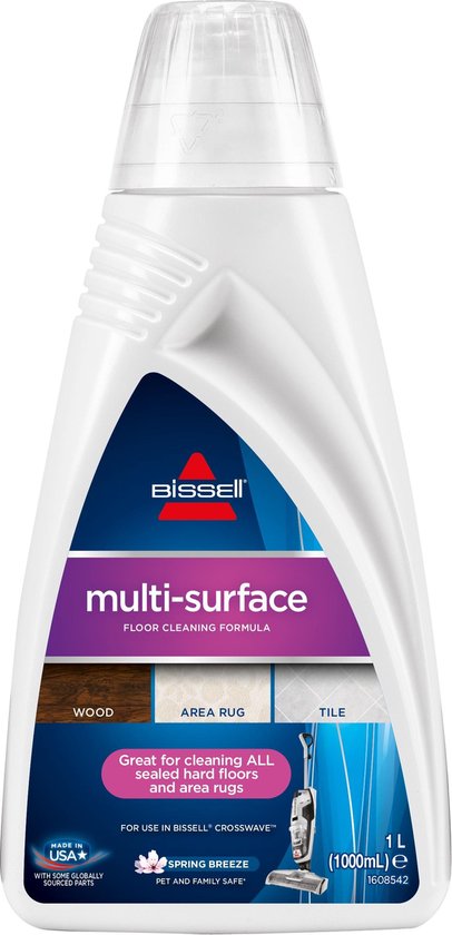 BISSELL Multi-Surface Vloerreinigingsmiddel - Schoonmaakmiddel voor Harde Vloeren & Tapijt* - Vlekkenverwijderaar voor CrossWave, SpinWave & HydroWave Vloerreinigers - Schoonmaakmiddelen in Huishouding - Frisse Geur - 1 Liter Vlekkenreiniger - 1789L