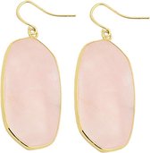 Edelstenen oorbellen Big Rose Quartz Gold - oorhanger - roze - rozenkwarts