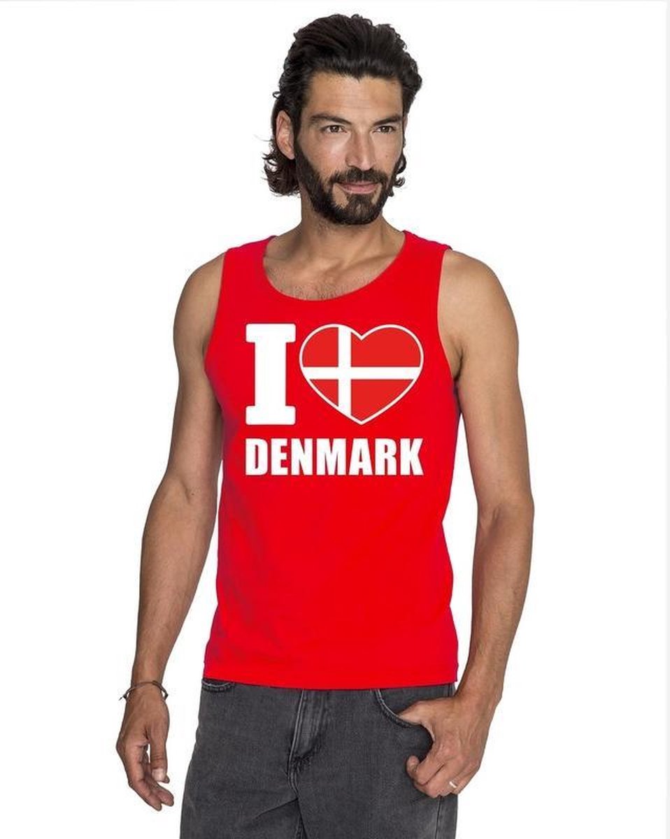 Afbeelding van product Bellatio Decorations  Rood I love Denemarken supporter singlet shirt/ tanktop heren - Deens shirt heren M  - maat M