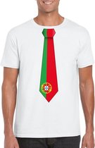 Wit t-shirt met Portugal vlag stropdas heren S