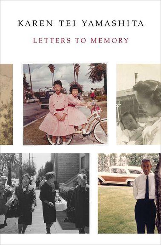 Couverture du livre Lettres à la Mémoire avec des collages de photos de famille, dont deux filles en robes roses sur un vélo.
