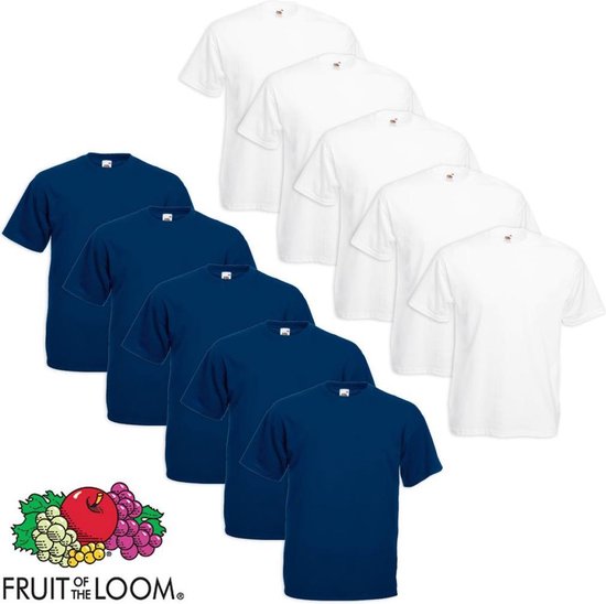 10 x Fruit of the Loom Grote maat Value Weight T-shirt wit en blauw 4XL