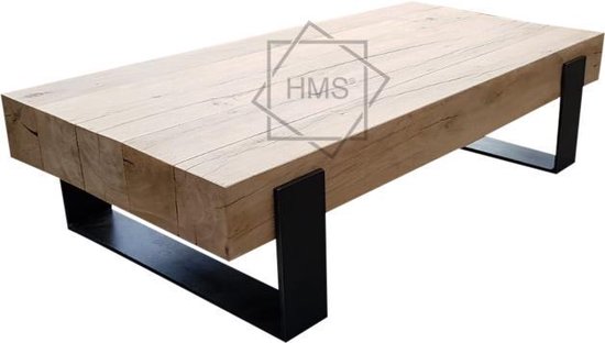 Betere bol.com | Robuust eiken houten salontafel met stalen onderstel van OS-97