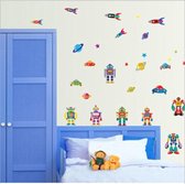 Moderne muursticker – Stoere Jongens kleuren – Planeten – Ruimteschepen – Spaceshuttles – Robot  – Muurstickers kinderkamer – Babykamer – Accessoires babykamer – Jongens – 50 x 70 minimaal (lxb) cm