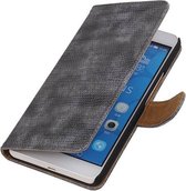 Hagedis Bookstyle Wallet Case Hoesjes Geschikt voor Huawei Honor 6 Plus Grijs