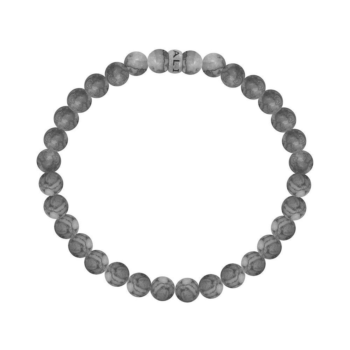 Kaliber 7KB-0061L - Heren armband met stalen element - Jaspis natuursteen 6 mm - maat L (20 cm) - grijs / zilverkleurig