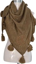 Driehoek sjaal peace in beige met gouddraad en kwasten
