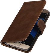 Mobieletelefoonhoesje.nl - Samsung Galaxy S7 Edge Hoesje Hout Bookstyle Bruin