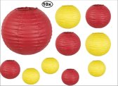 10x Lampion papier rood en geel met draadstalen frame 25 cm