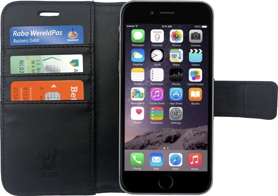 bol.com | iCall - Apple iPhone 6 - Lederen TPU Wallet Case Zwart -  Portemonee Hoesje - Book...