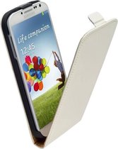 LELYCASE Flip Case Lederen Cover Samsung Galaxy S4 Creme Wit