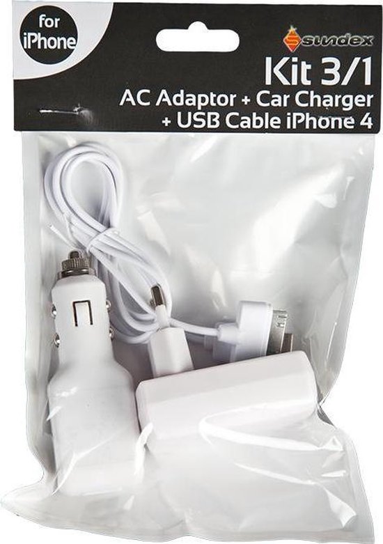 Under Control Adaptateur AC Iphone 4 + Chargeur Voiture + Câble USB