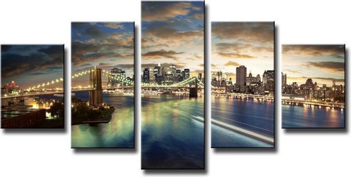 New York - Canvas Schilderij Vijfluik 160 x 80 cm