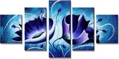 Blauwe Bloemen - Canvas Schilderij Vijfluik 160 x 80 cm