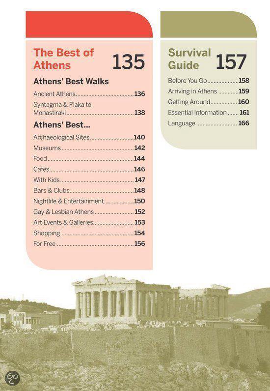 Voorpagina van het boek 'The Best of Athens' en 'Survival Guide' met een afbeelding van de Akropolis.