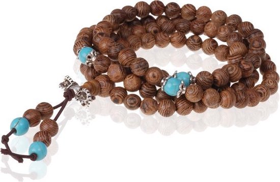 Bracelet de prière tibétain Mala Perles en bois Turquoise