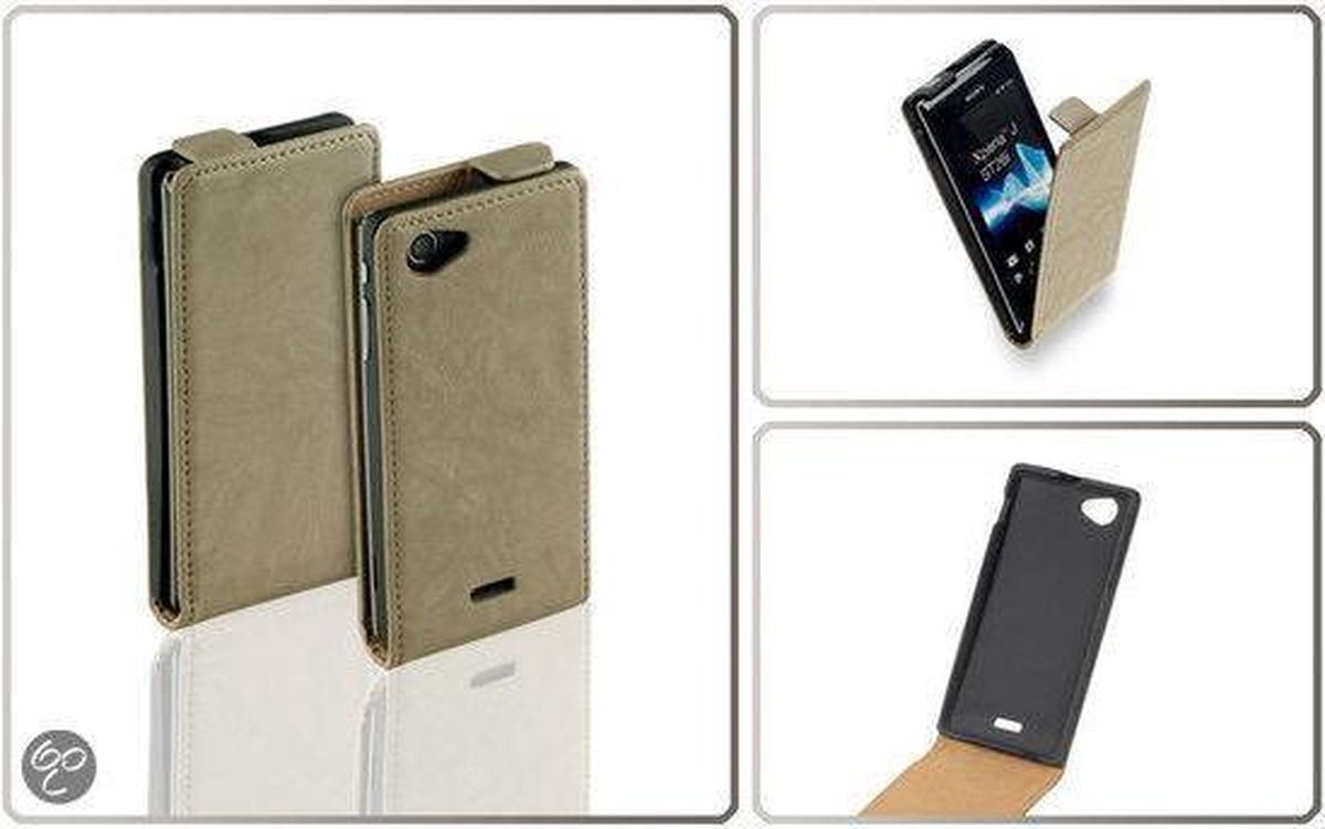 Vintage Flip Case Leder Cover Hoesje Sony Xperia J Creme