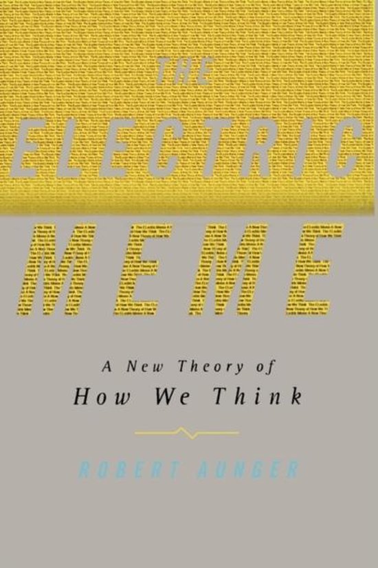 Boek 'The Electric Meme' met gele tekst op een grijze achtergrond.