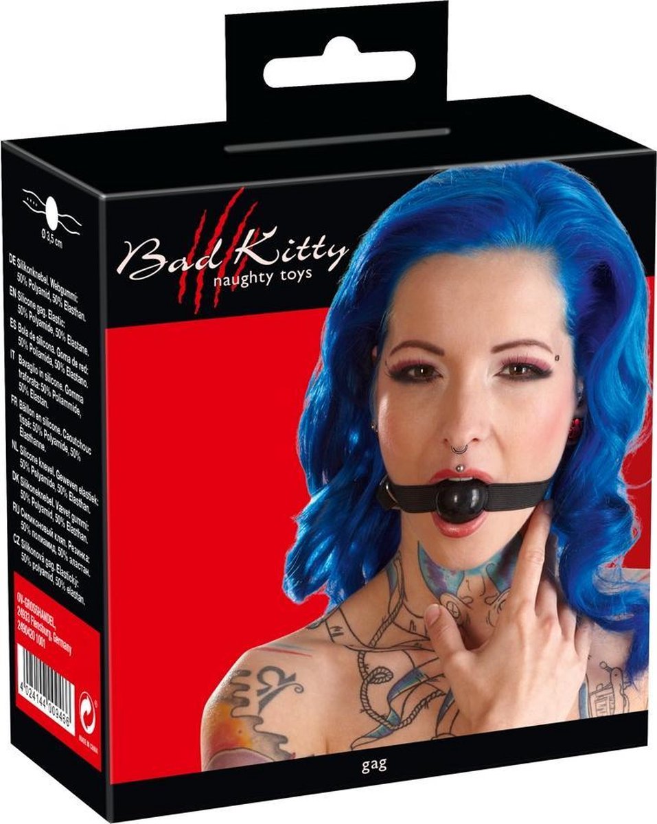 Goedkoopste Bad Kitty – Elastische Mond Knevel Gag met Bal en Dubbele D-ringen als Sluiting - Zwart
