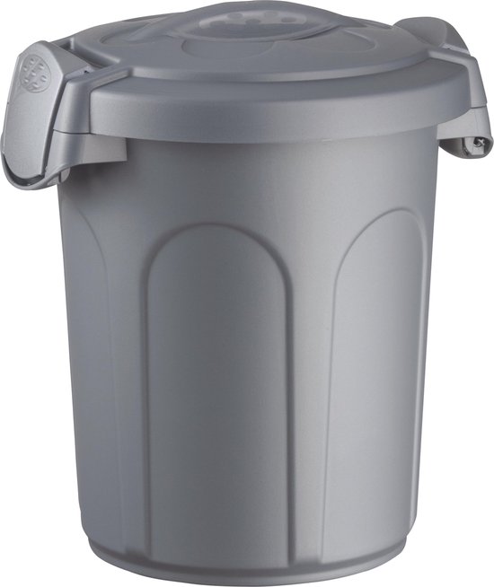 Stefanplast Afvalemmer - "Speedy" - Voerton - Prullenbak - Ton met deksel - 8 Liter - Zilver - Grijs