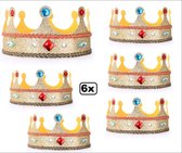 6x Kroon koningin verstelbaar goud glitter mer stenen